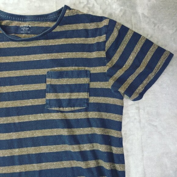 J.Crew Mens‎ Slim T-Shirt Large Navy Gold Striped Pocket Casual Classic Vibe - Picture 5 of 6